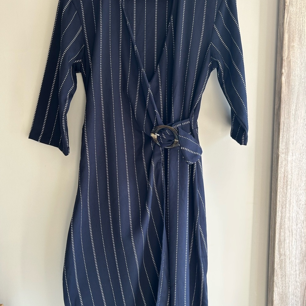 Mango Navy striped wrap dress